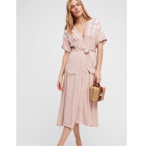 Free People Love to Love you midi dress blush pink XS boho embroidered western